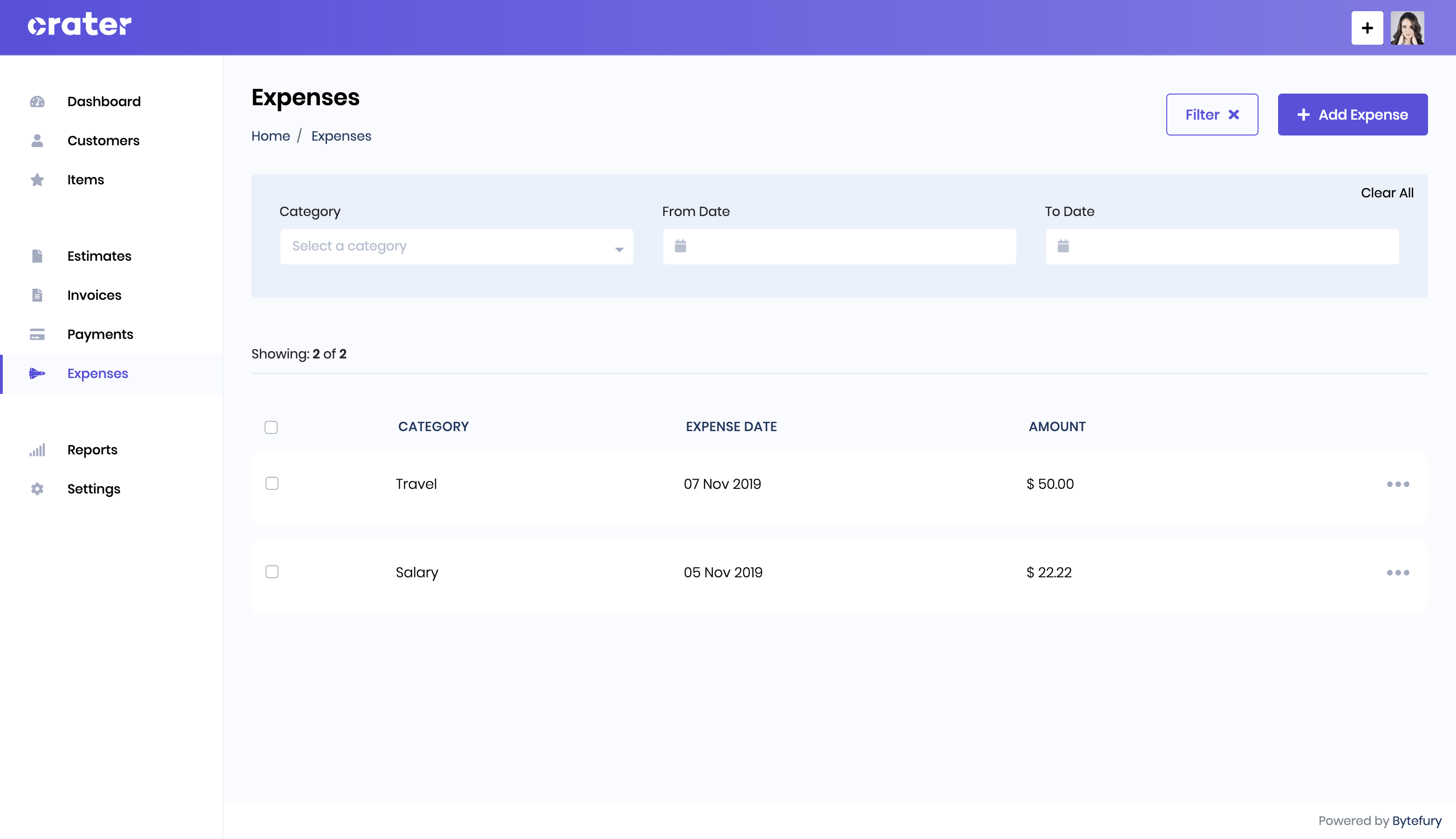 Expenses Page