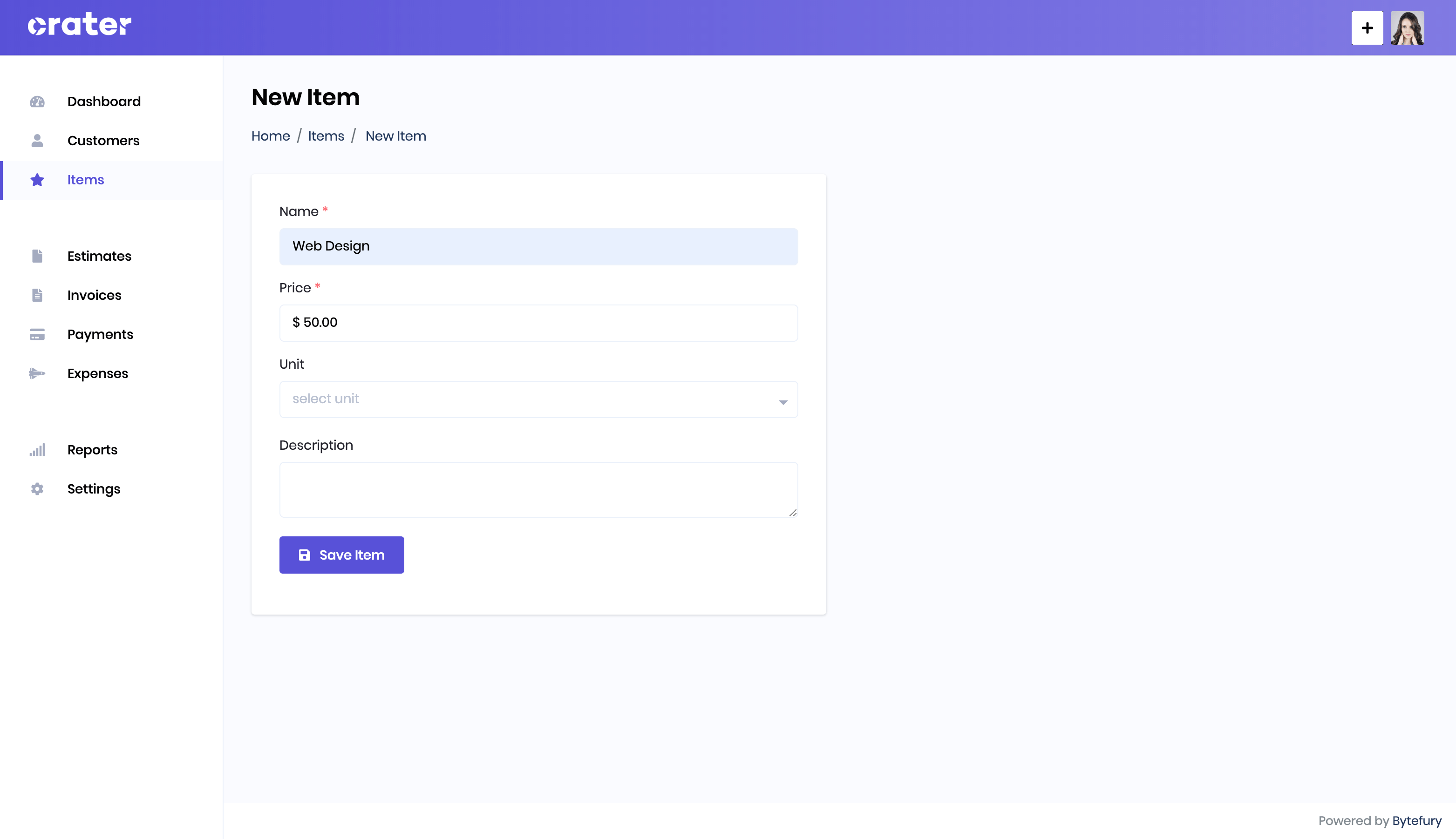 Item Create Page