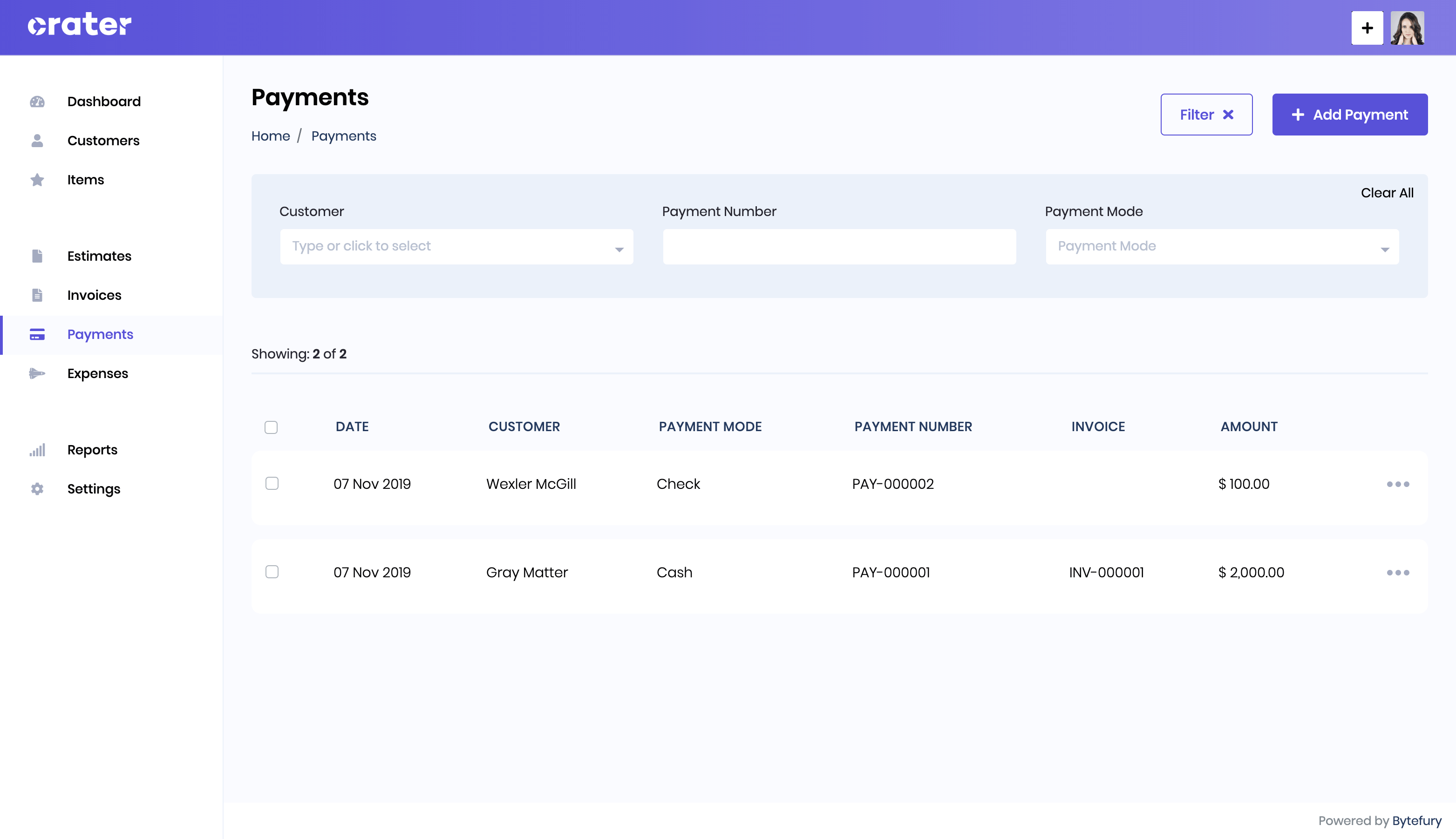 Payments Page