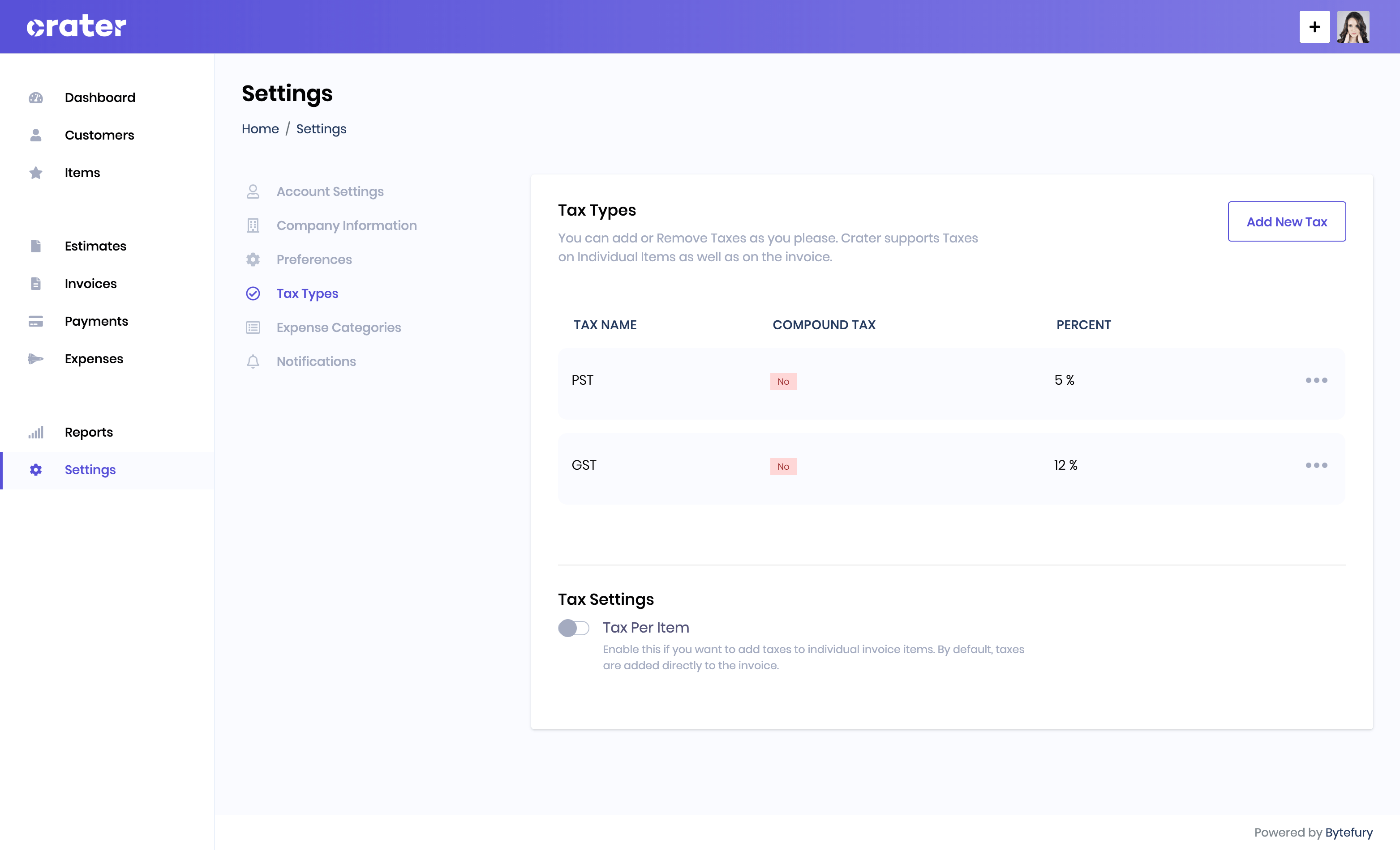 Tax Types Page